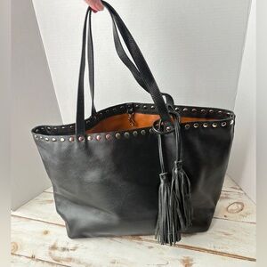 LAGGO black pebbled leather Remy tote shoulder bag purse stud accents chi EUC